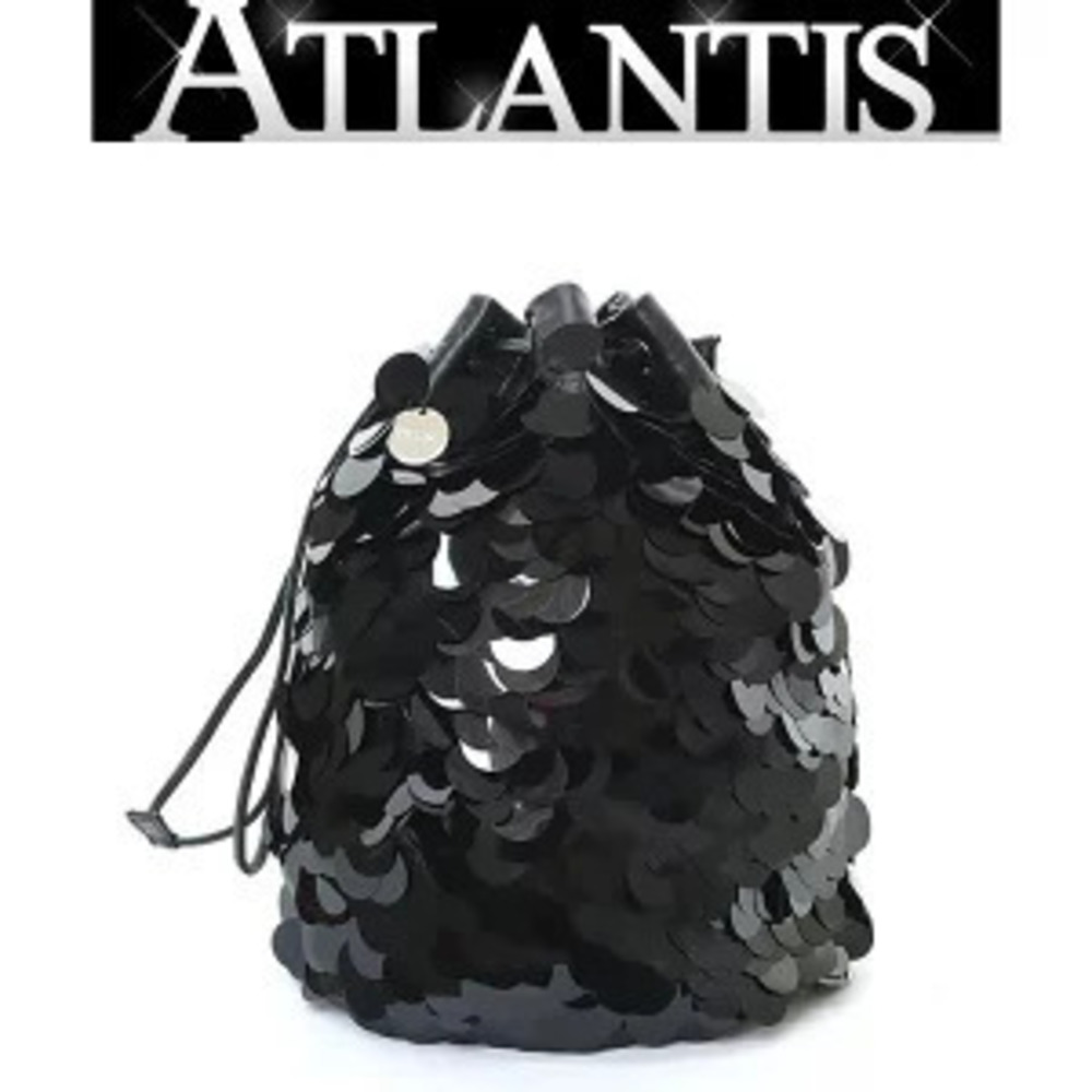 Prada drawstring bag sequined black leather